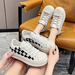 Women's Plaid Pattern Sneakers Casual Shell Toe Outdoor Shoes