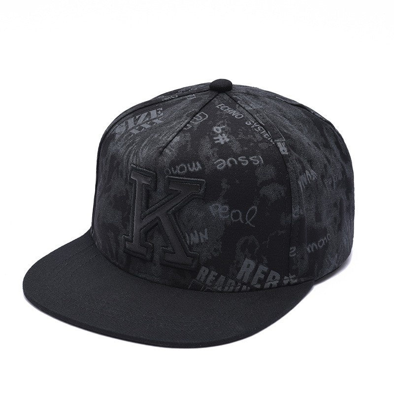 Graffiti Print K Embroidery Men's Hip Hop Flat Brim Hat