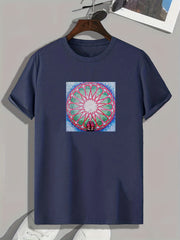 Geometric Circle Print Men's Comfy T-shirt for Summer