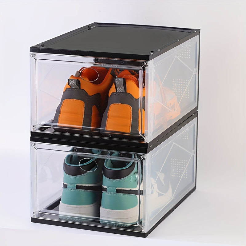 Foldable Stackable Shoe Rack Plastic Container Space Saving Storage Organizer