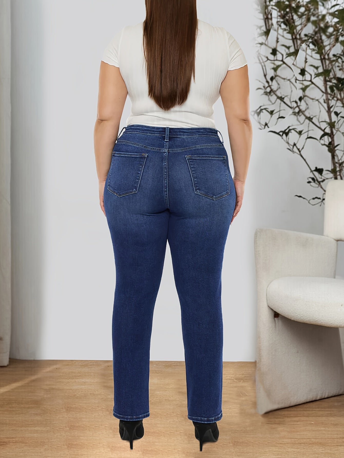 Solid High Rise Stretch Jeans