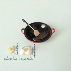 Dollhouse Cooking Set Tiny Frying Pan & Fried Eggs 4pcs