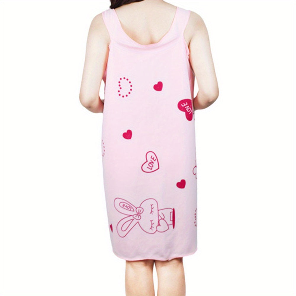 Rabbit Pattern Women's Bathrobe with Thick Straps