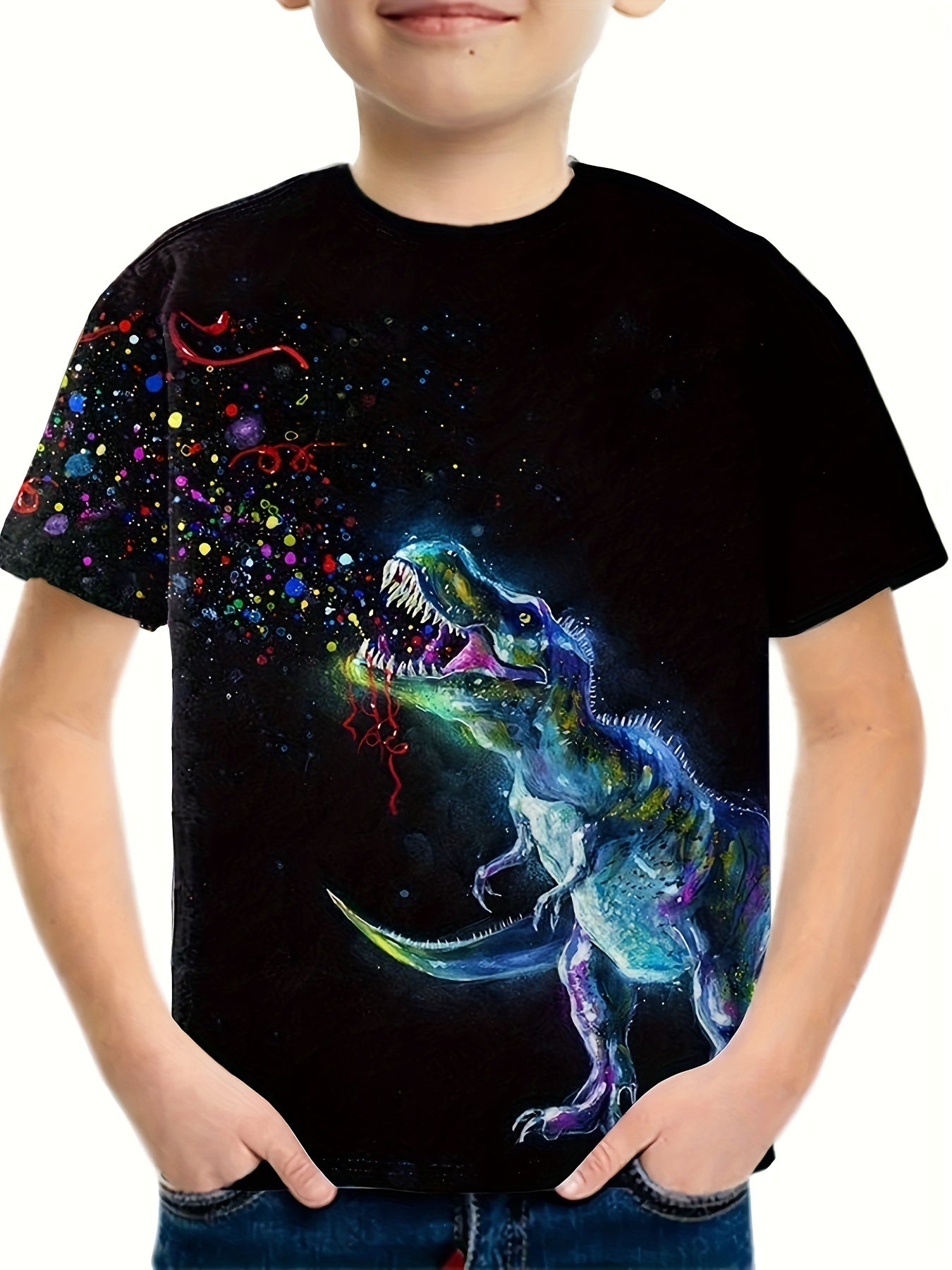 Girls' Dino Print Short Sleeve Tee for Summer - Boys Gift
