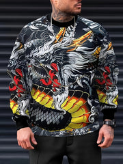 Dragon Print Crew Neck Sweatshirt Men's Casual Pullover Sweatshirt