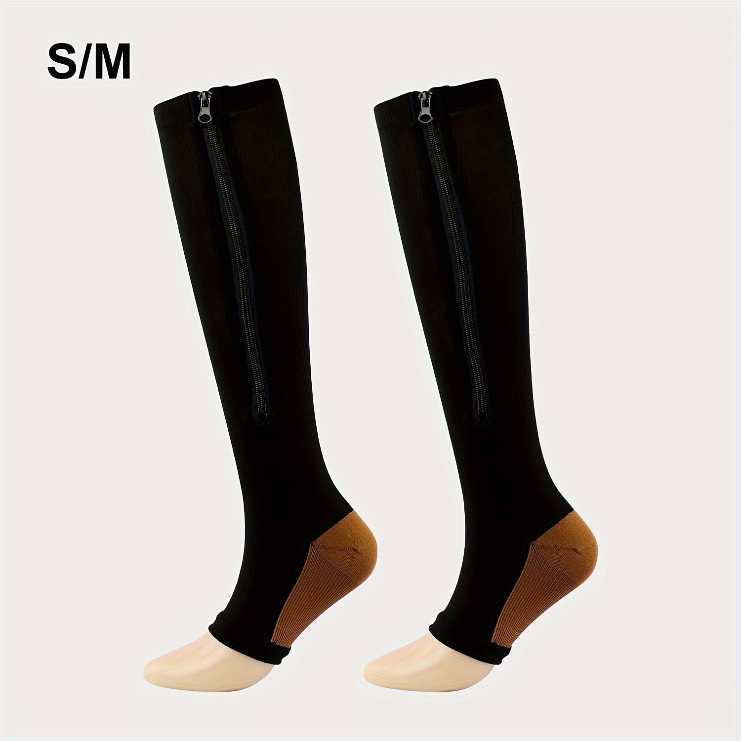 Zipper Open Toe Compression Socks Men Women Over Calf Stockings Nurses