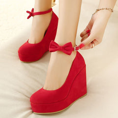 Red Bowknot Platform Wedge Sandals