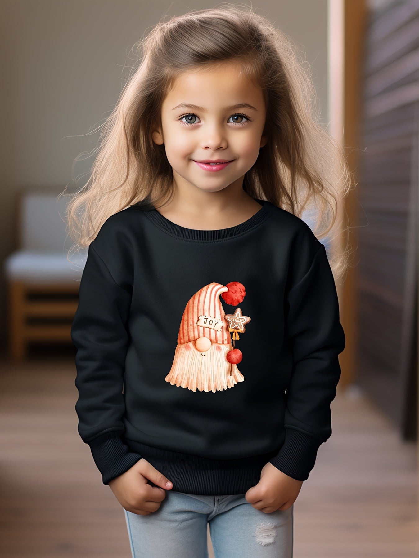Gnome Print Girls Casual Sweatshirt Fall Winter Tops Kids Clothing