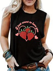 Strawberry Print Sleeveless Tank Top Summer Women's Clothing