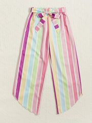 Girl's Colorful Striped Cuffs Casual Pants Unique & Trousers
