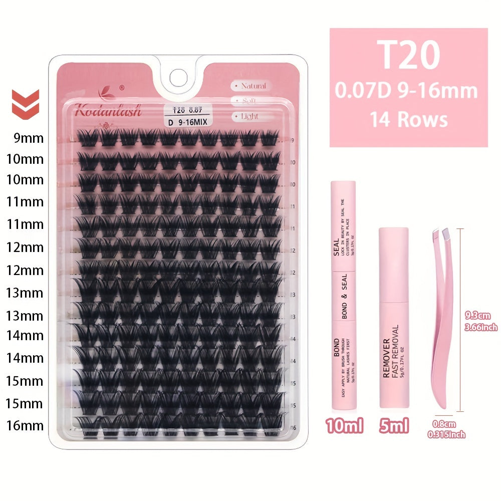 140pcs Cluster Lashes DIY Eyelash Extension Kit D Curling Lashes Glue Bond Seal