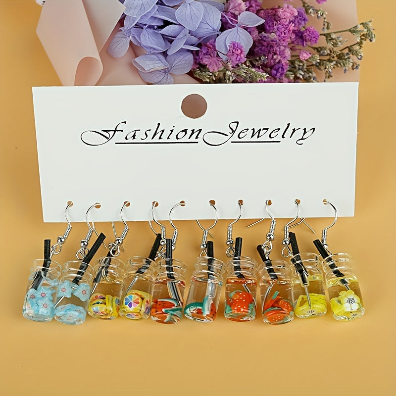 5 Pairs Girls Funny Fruit Milk Tea Drop Earrings for Party Gift