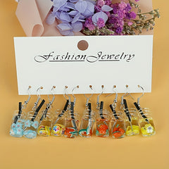 5 Pairs Girls Funny Fruit Milk Tea Drop Earrings for Party Gift