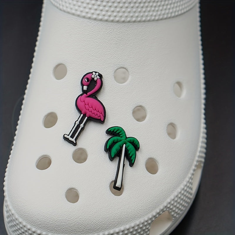 2pcs Flame Bird & Coconut Tree Shoe Charms for Clogs Sandals