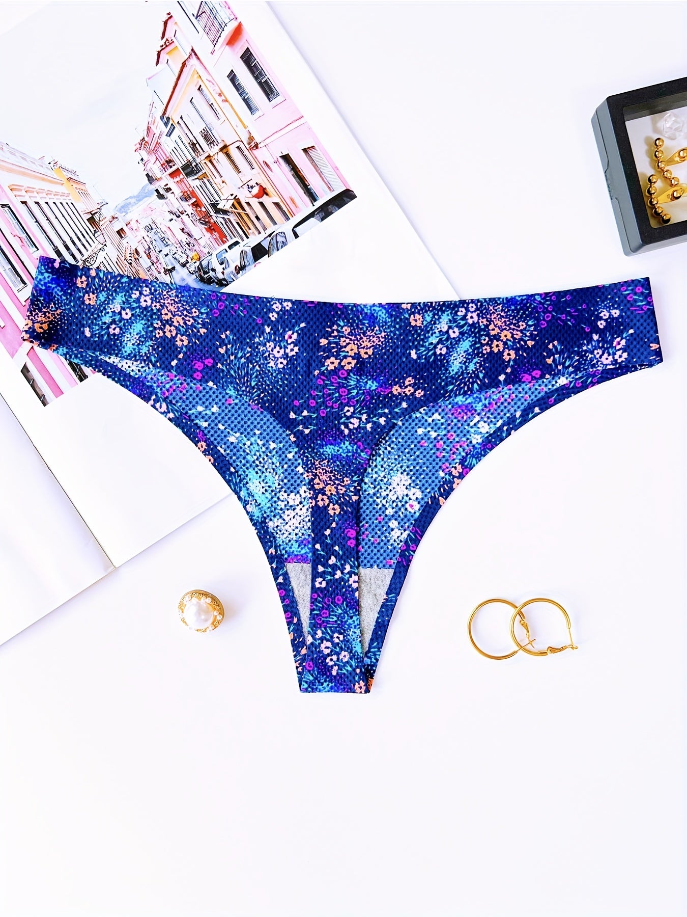 4pcs Floral Print Thongs Sexy Low Waist Intimates Panties