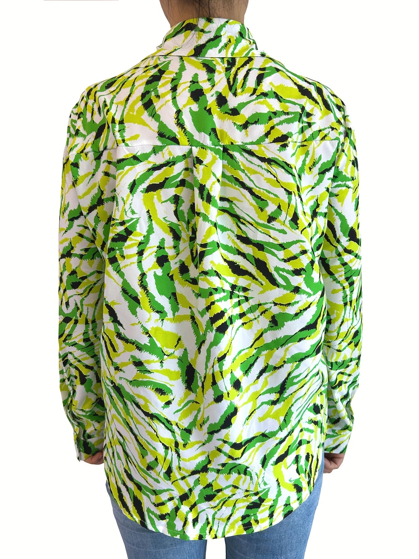 Allover Print Button Up Long Sleeve Blouse