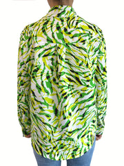 Allover Print Button Up Long Sleeve Blouse