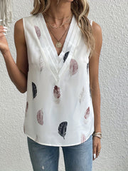 Feather Print V Neck Tank Top Sleeveless Casual Summer Women's Clothing