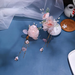 Silk Flower Headband Hair Clip Tassel Pair Clip Ladies Hair Accessories
