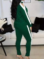 Stripe Print Cut Out Zip Up Mock Neck Coat & Leggings Set