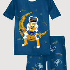 Boy's Moon Astronaut Pajama Set Short Sleeve Top & Shorts