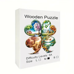 Seasonal Wooden Puzzle 4 Leaf Clover Animal Shapes Intermediate Difficulty