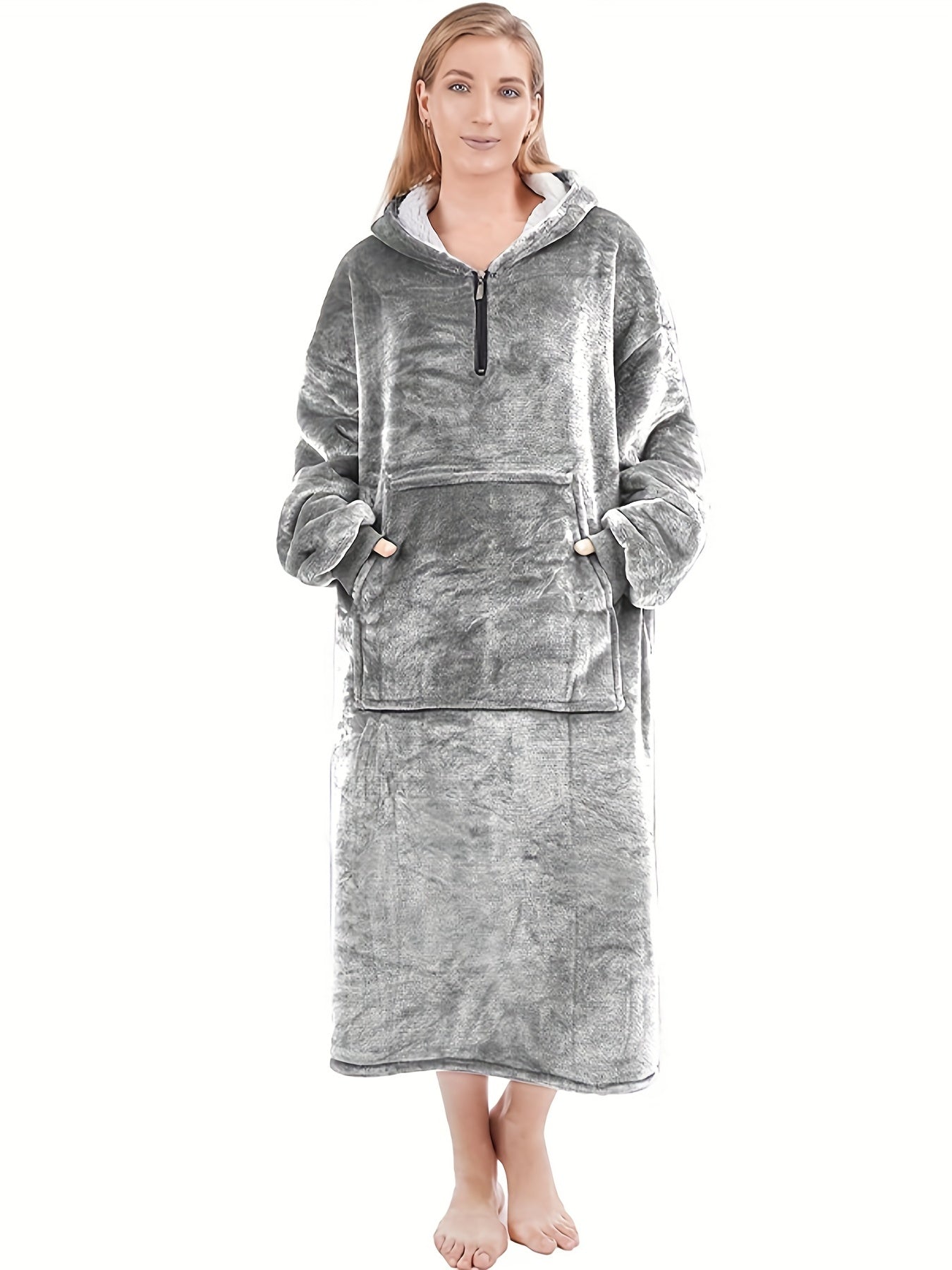 Plush Hooded Night Robe Warm & Soft Long Sleeve Lounge Robe Women's Sleepwear