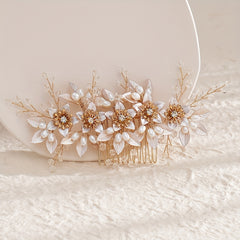 Rose Golden Bridal Hair Comb with Crystals and Pearls