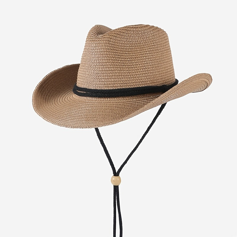 Cowboy Cowgirl Sunscreen Straw Hat for Outdoor Travel Beach Camping
