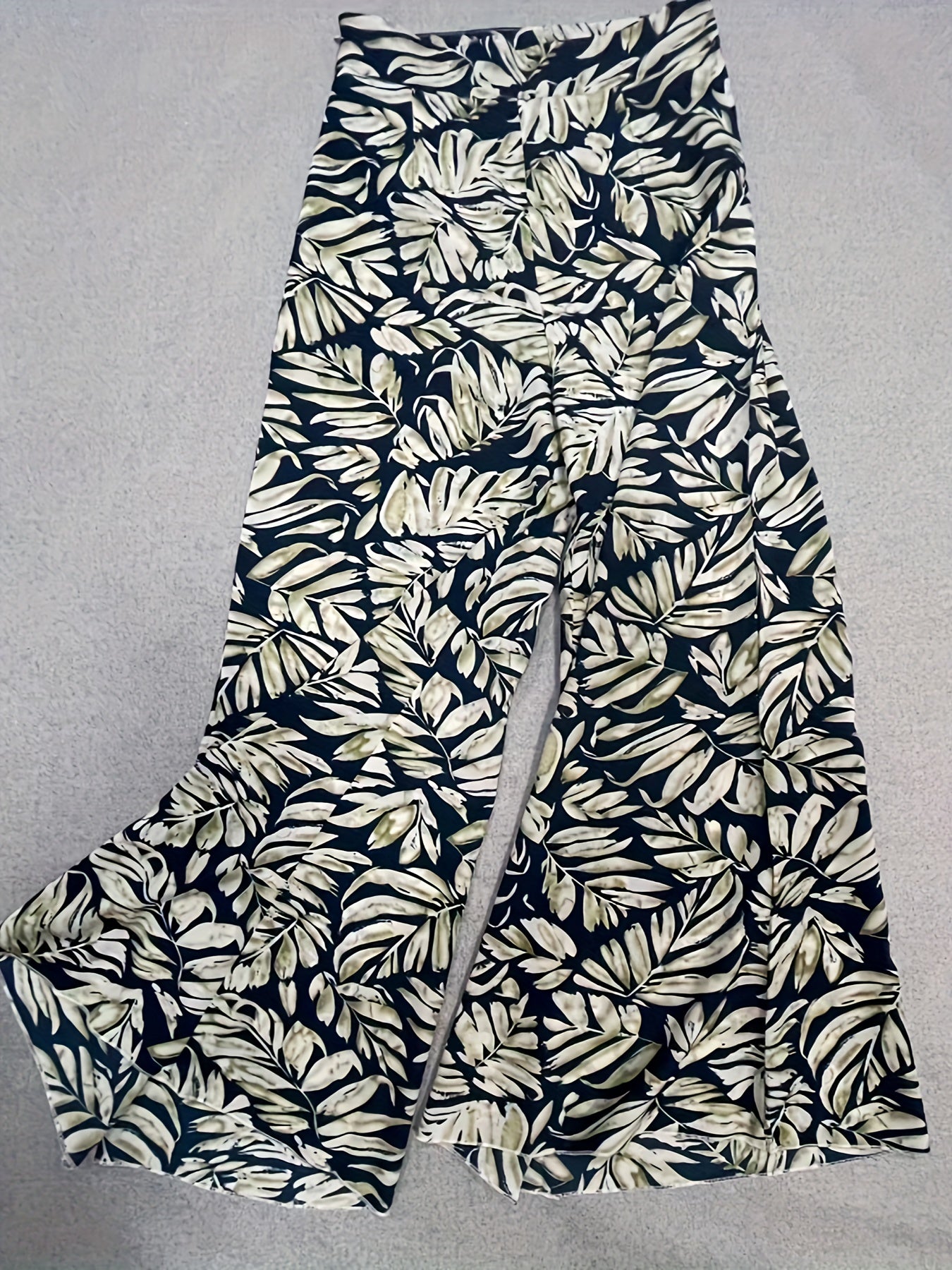 Plant Print Wide Leg Pants for Women
