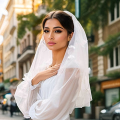 Romantic Bridal Veil with Flower Accents Sheer Wedding Accessory