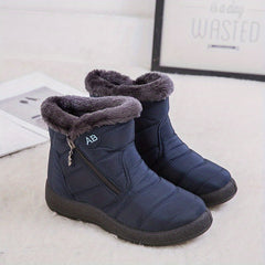 Women's Plush Lined Snow Boots Waterproof Warm Side Zipper Ankle Boots