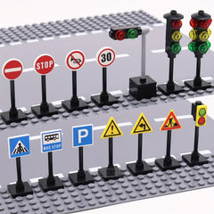57pcs Traffic Building Bricks Set: Road Sign & Traffic Light Construction Kit