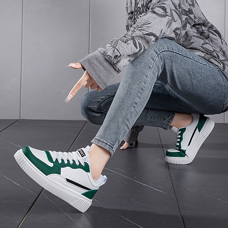 Faux Leather Block Skate Shoes Non Slip Flat Sneakers
