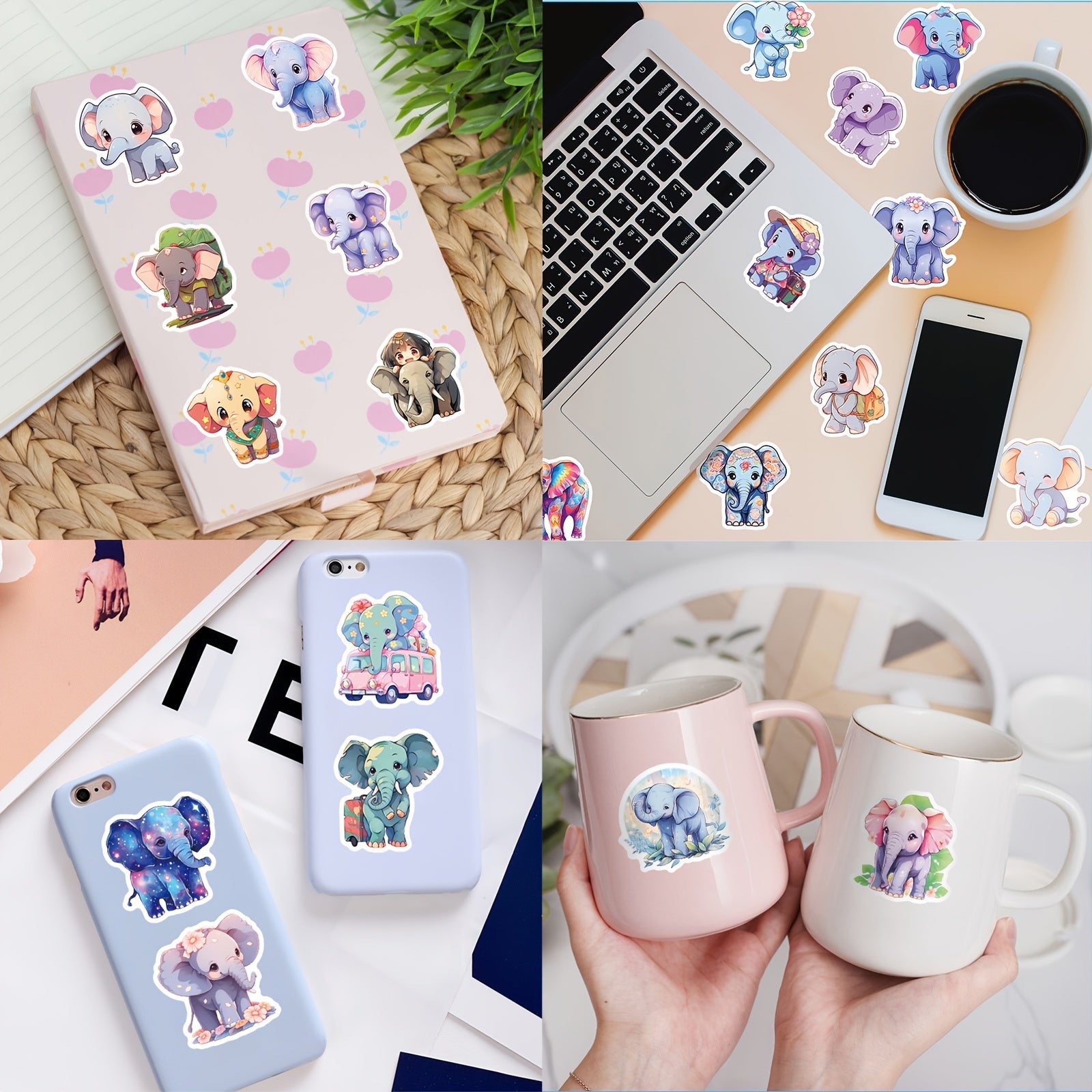 50pcs Cartoon Elephant Waterproof Vinyl Animal Stickers