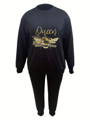 Women's Bee & Letter Print Top & Joggers 2 Piece Set