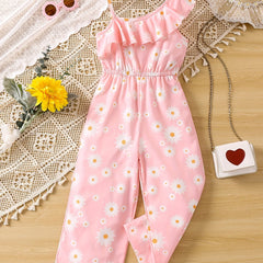 Toddler Girls Daisy Graphic Ruffle Trim Rompers