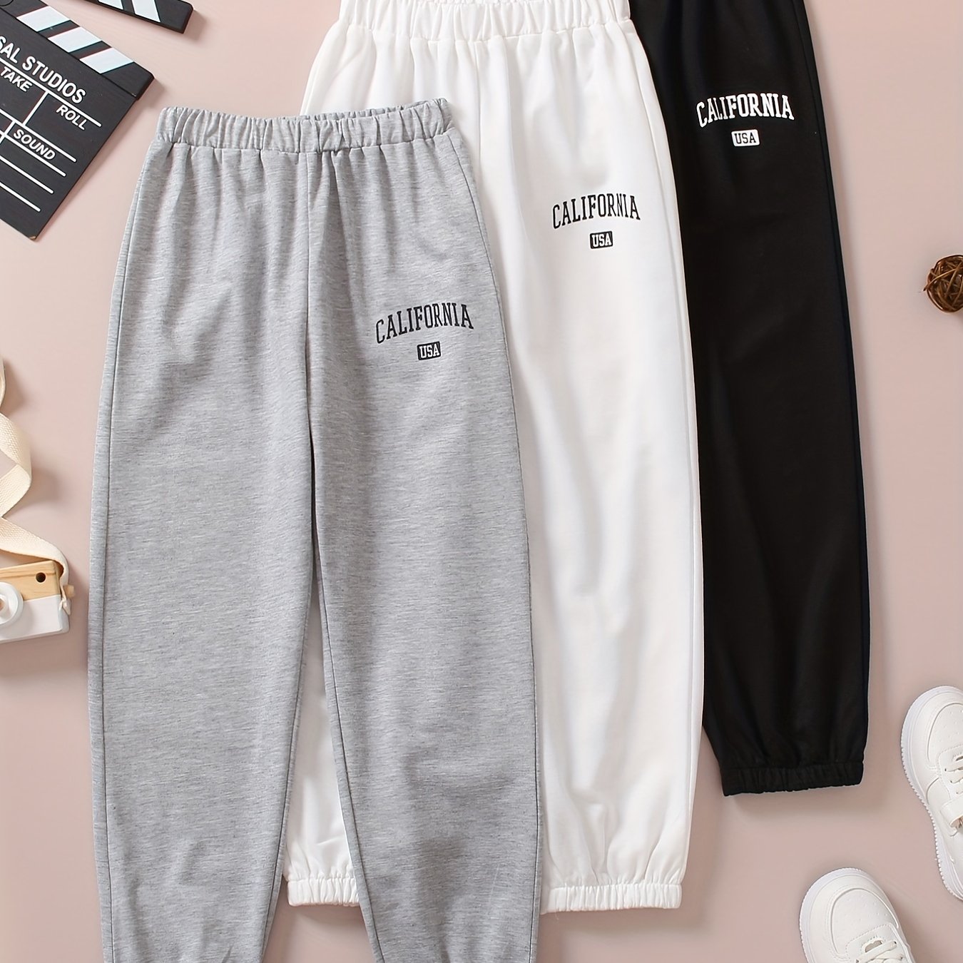 3 Pcs Girls Joggers Letter Print Sweatpants Outfit