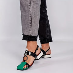 Colorblock Low Heel Sandals Adjustable Strap Block Heel Shoes