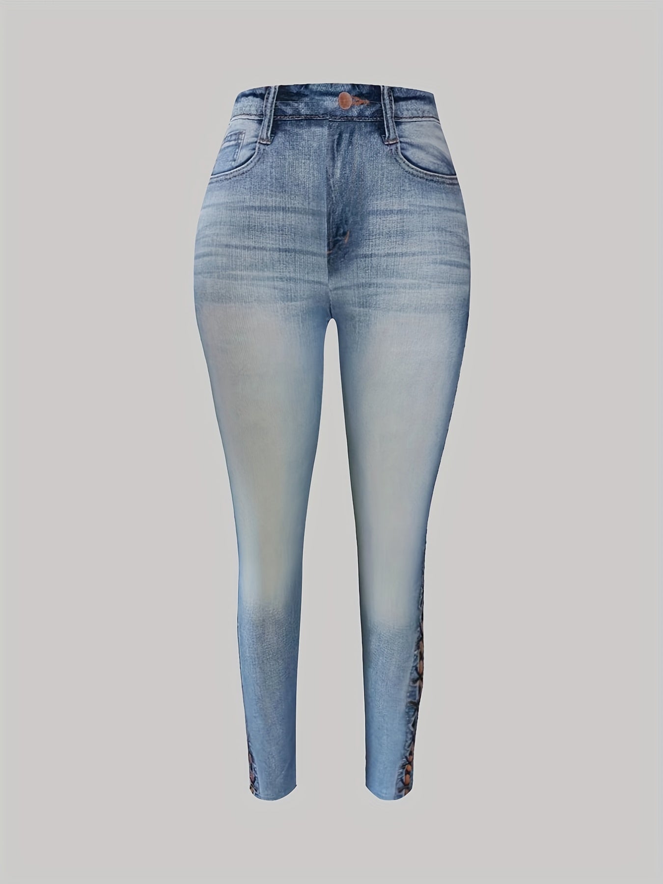Denim Print Skinny Leggings Long Length Casual Pants