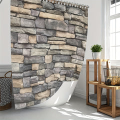 Digital Stone Wall Shower Curtain Polyester Waterproof Bathroom Partition
