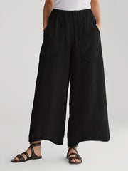 Elastic Waist Wide Leg Pants with Pockets