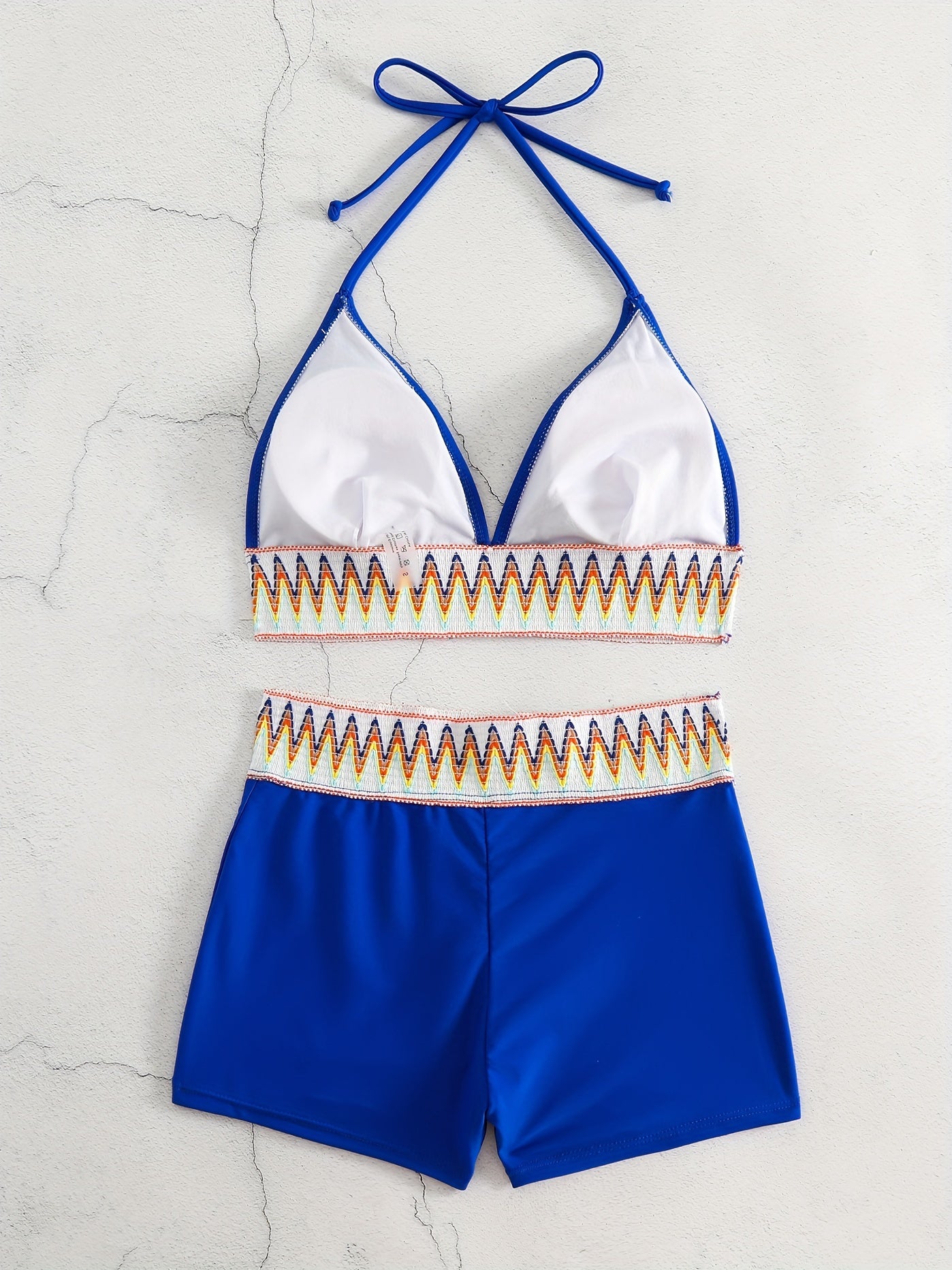 Contrast Band Triangle Bikini Sets V Neck Halter Neck Two Pieces Swimsuit