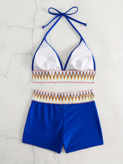 Contrast Band Triangle Bikini Sets V Neck Halter Neck Two Pieces Swimsuit