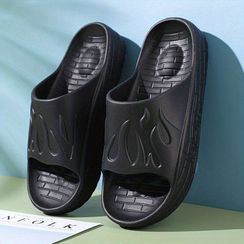 Men's Flame Pattern Cloud Slides Slippers Lightweight Non Slip Shoes