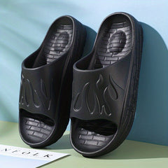 Men's Flame Pattern Cloud Slides Slippers Lightweight Non Slip Shoes