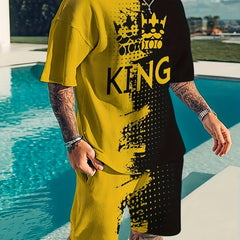 Men's King & Block Graphic T-shirt & Breathable Shorts for Outdoor