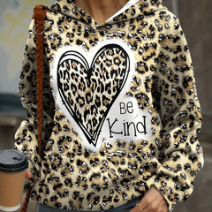 Heart & Leopard Print Hoodie with Kangaroo Pocket