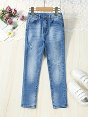 Girls Ripped Skinny Jeans Zipper Fly Stretch Denim Pants