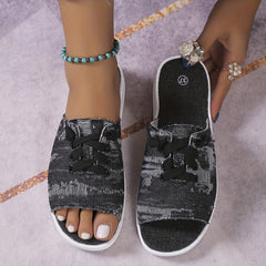 Women's Open Toe Lace Up Flat Slides Thick Sole Non Slip Flatform Shoes